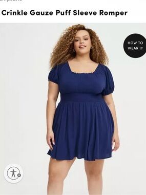 torrid Navy Crinkle Gauze Puff Sleeve Romper Shorts